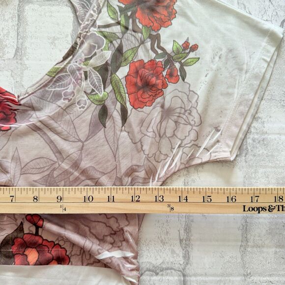 Rue 21 Y2K V-Neck Lightweight Short Sleeve Ruched Side Floral Tunic Top S - Picture 6 of 8